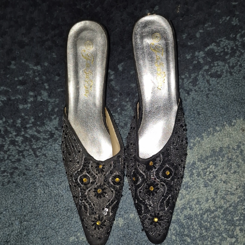 Elegant Black Embellished Women's Mules Size 7
